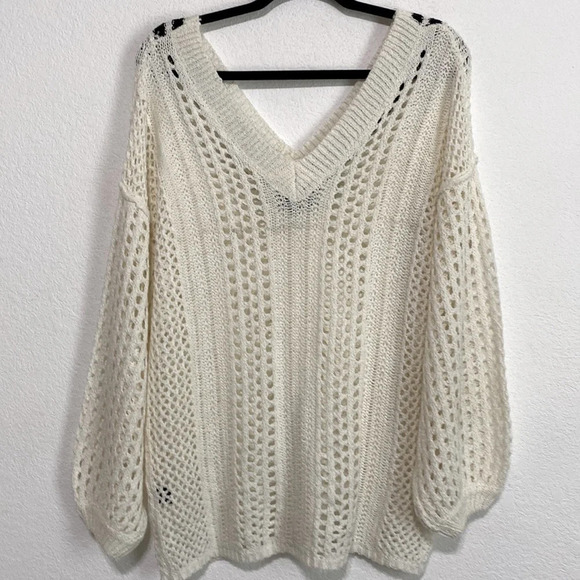 Vici University Open Knit Sweater Off White V-Neck Size M - Picture 5 of 8